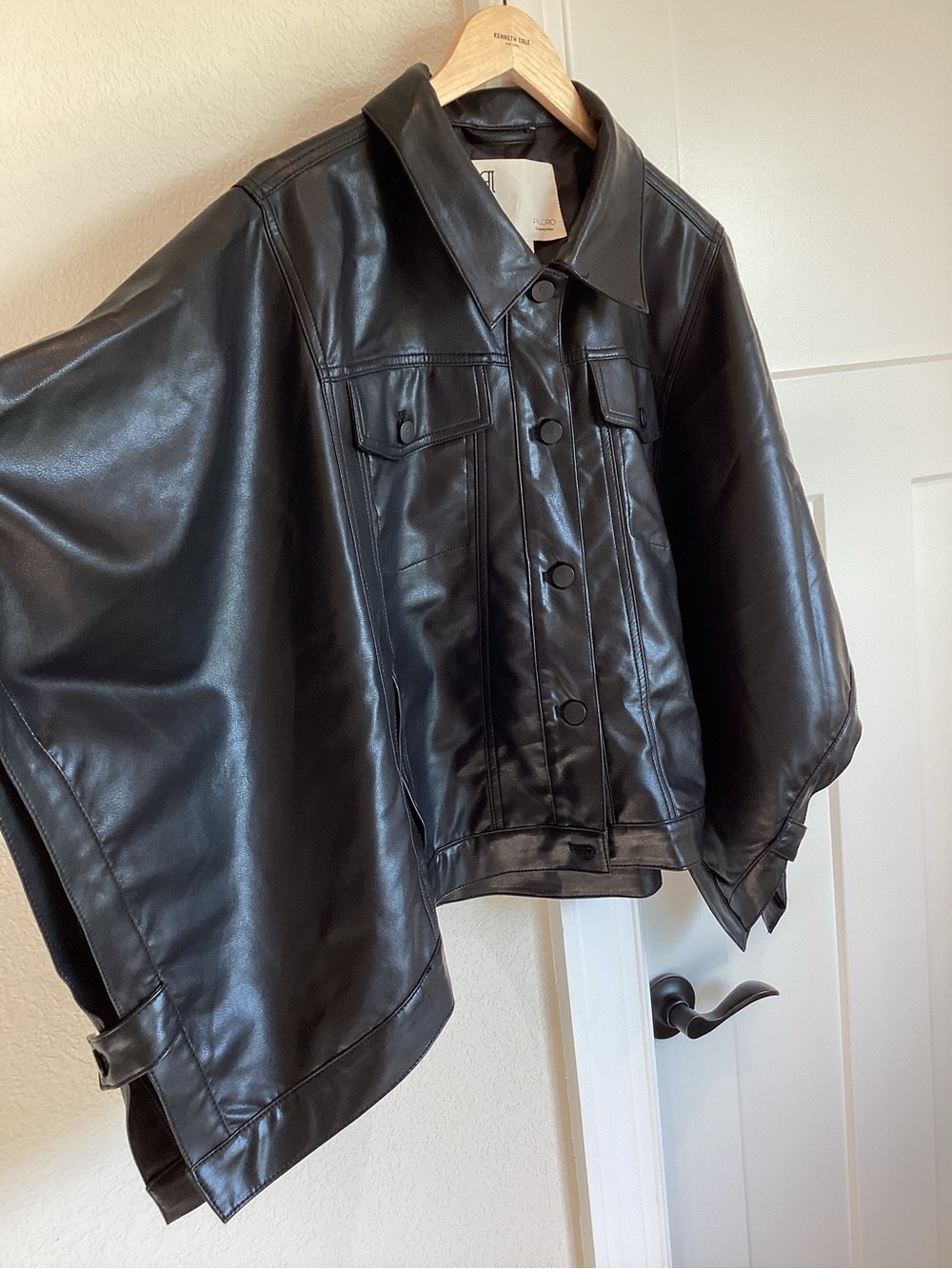 Anthropologie Faux Leather Cape Jacket Pilcro Weston Boyfriend Cape New Black - Picture 7 of 12